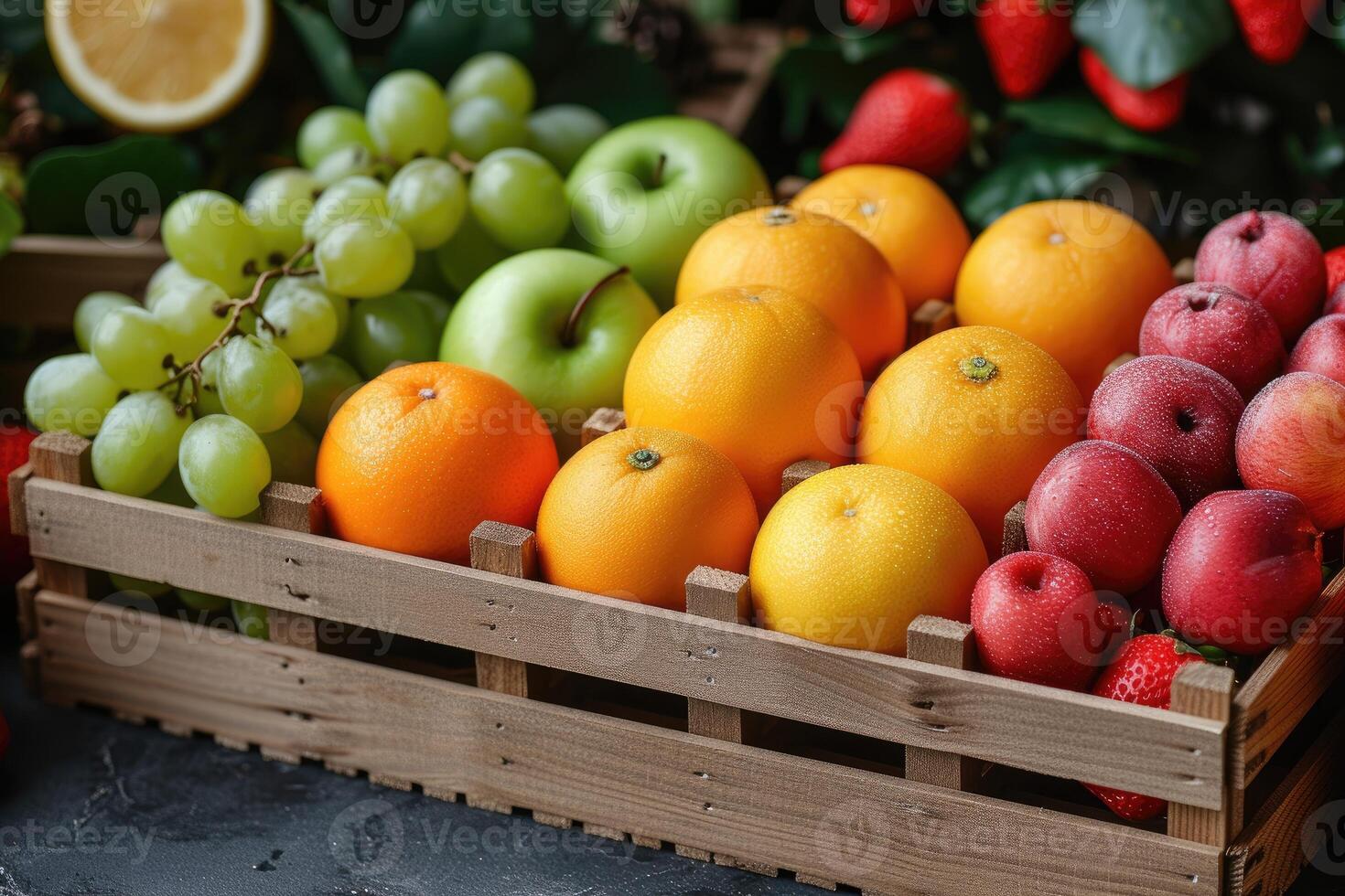 ai genererad färsk frukt gåva låda professionell reklam mat fotografi foto