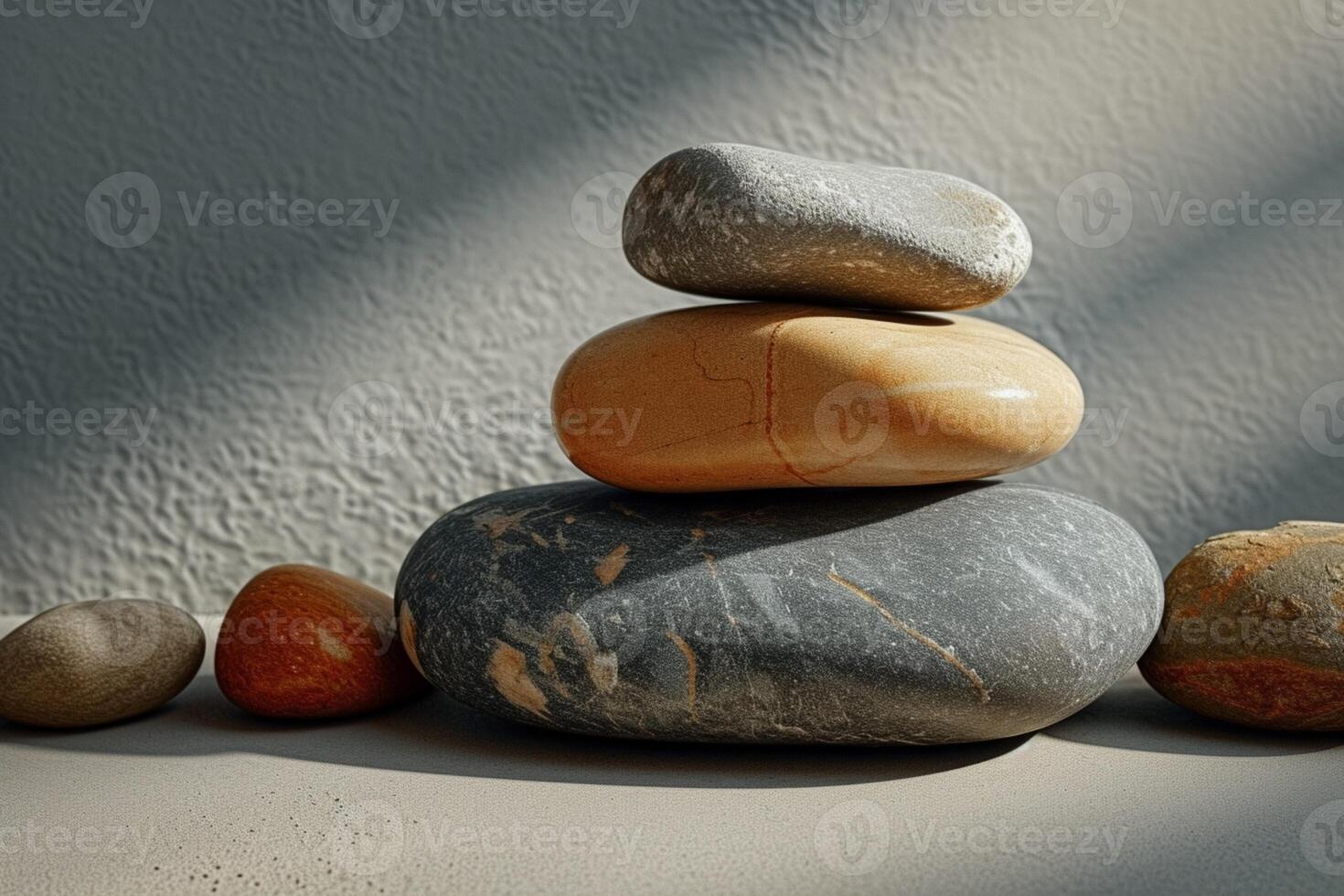 ai genererad arrangemang av stenar skapar en lugn och harmonisk bordsskiva visa foto