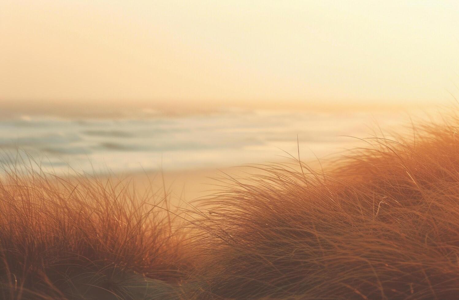 ai genererad bilder handla om vågor, Strand, hav, sand, gräs, tid upphöra foto