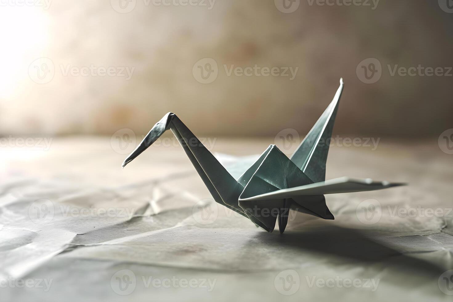 ai genererad ett origami kran är Sammanträde på en ark av papper foto