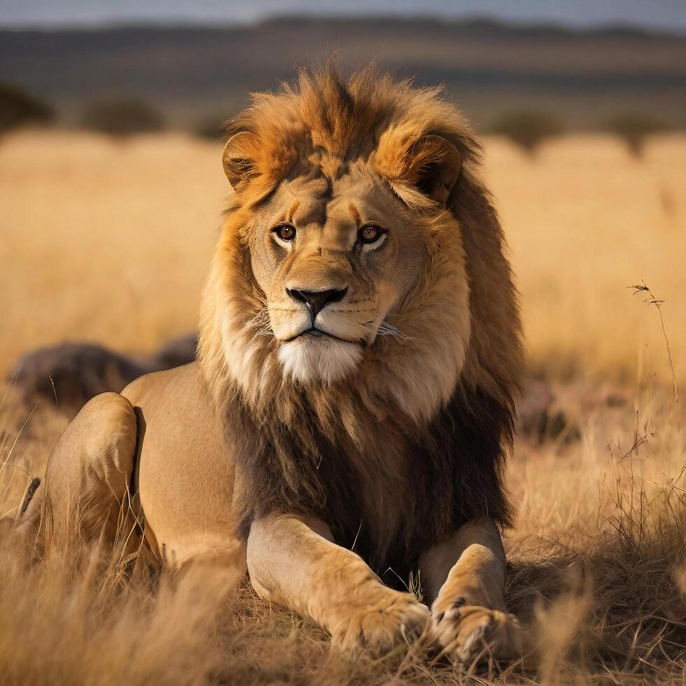 ai genererad söder afrikansk lejon som de kung av savann ai genererad foto