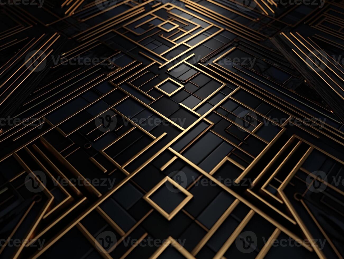 ai genererad mörk svart mosaik- bakgrund med gyllene rader konst deco lyx stil textur foto