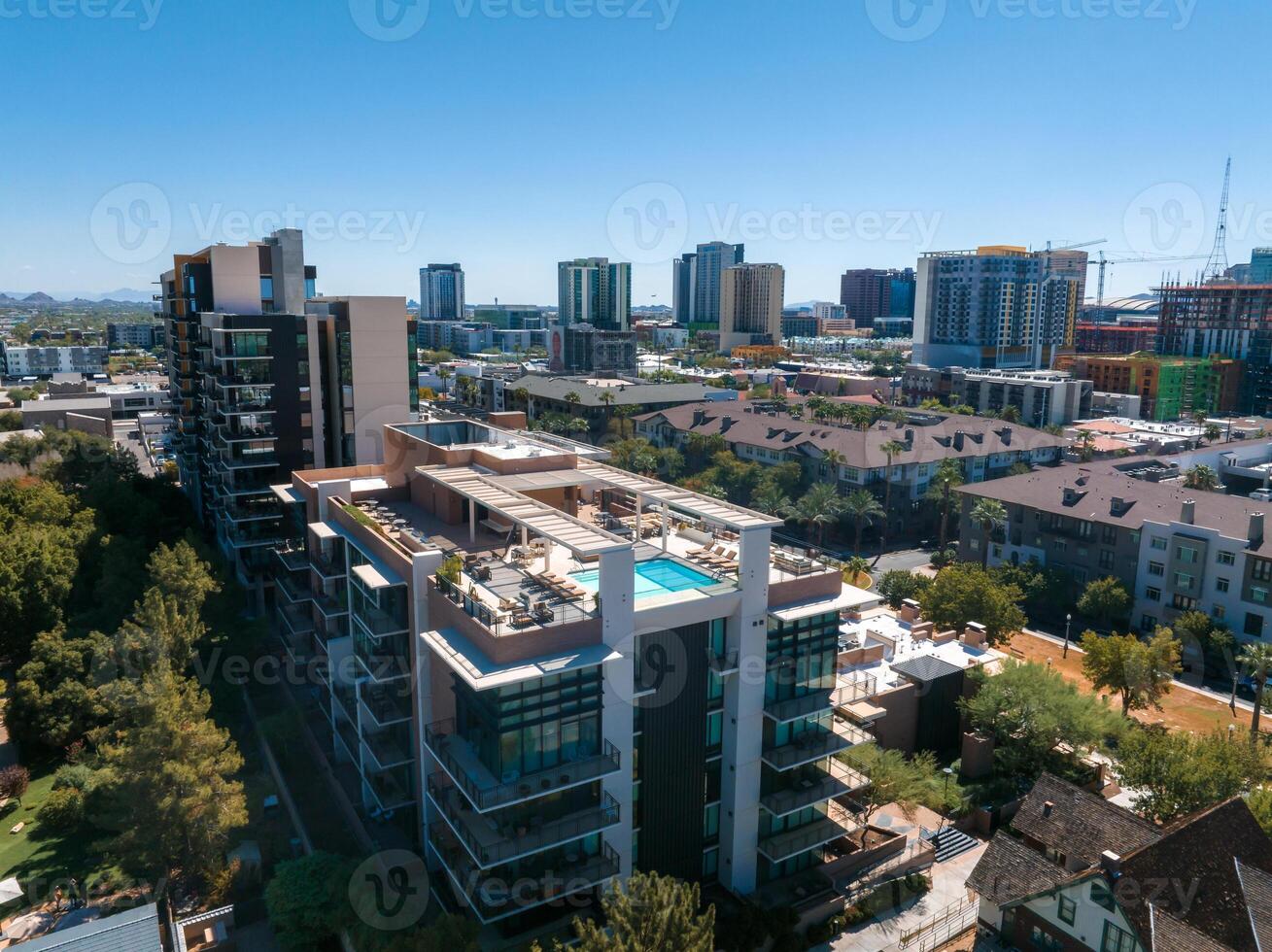 fågel Fenix stad stadens centrum horisont stadsbild av arizona i usa. foto