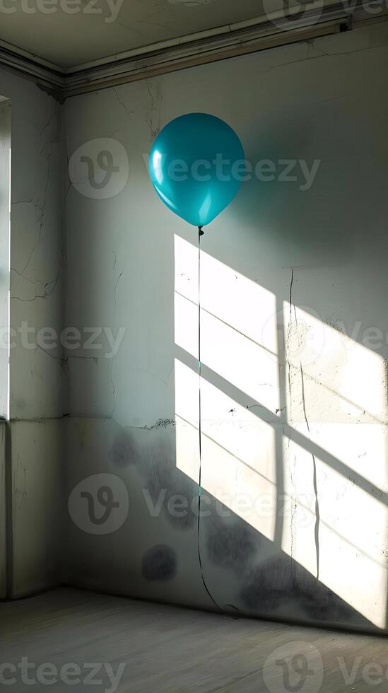 ai genererad en ballong flytande i de luft Nästa till en fönster foto