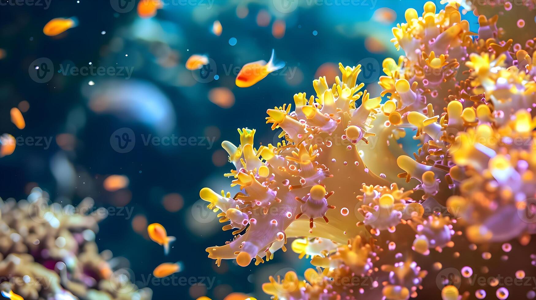 ai genererad en grupp av små gul och rosa koraller foto