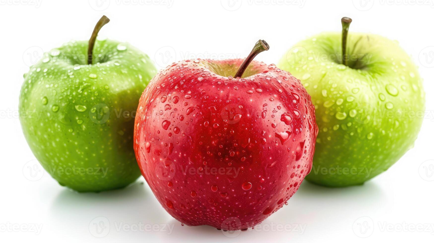 ai genererad röd äpple bland grön äpplen isolerat på en vit foto
