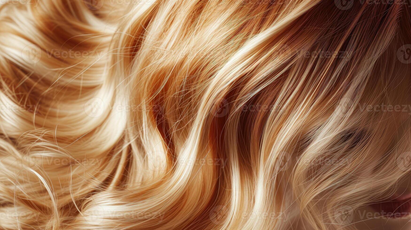 ai genererad skön flicka hår färg i ultra blond. eleganta frisyr lockar Gjort i en skönhet salong. mode, kosmetika och smink foto