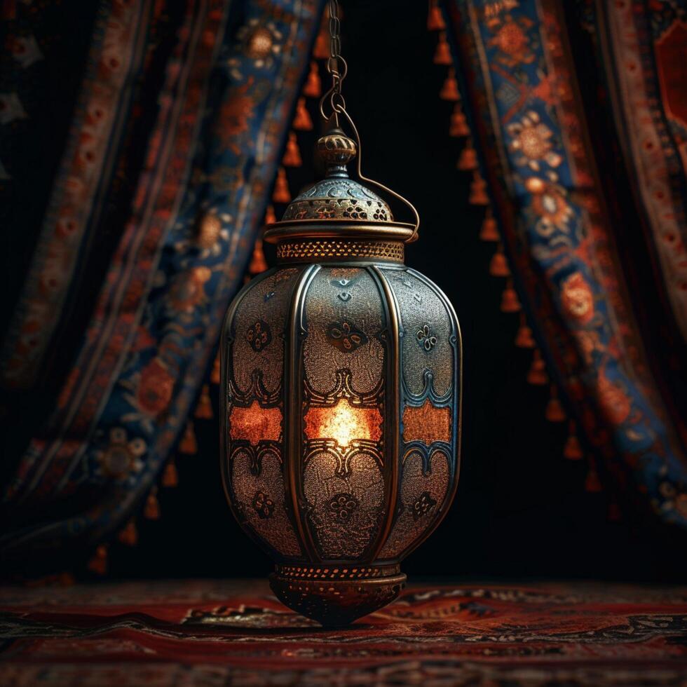ai genererad elegant arabicum lykta symboliserar de betydelse av eid al Adha festival för social media posta storlek foto