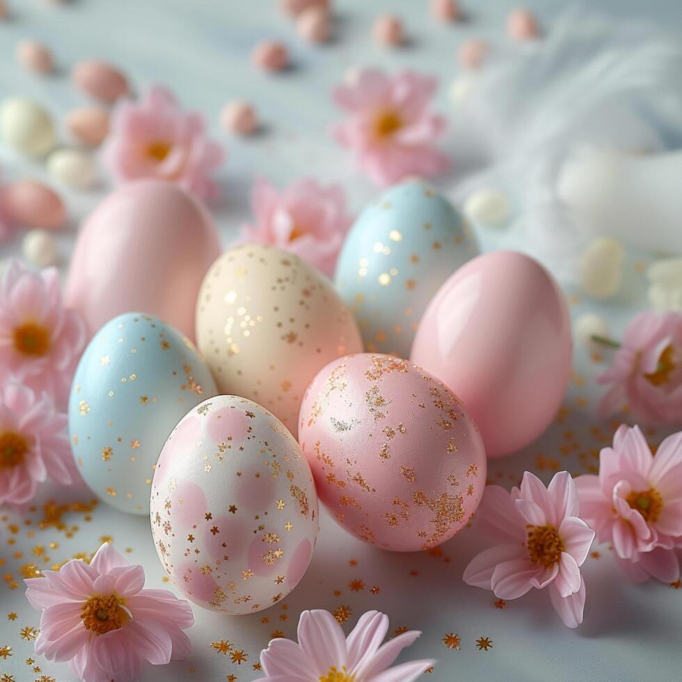 ai genererad festlig påsk tradition färgrik ägg och pastell färger spridning heja på för social media posta storlek foto