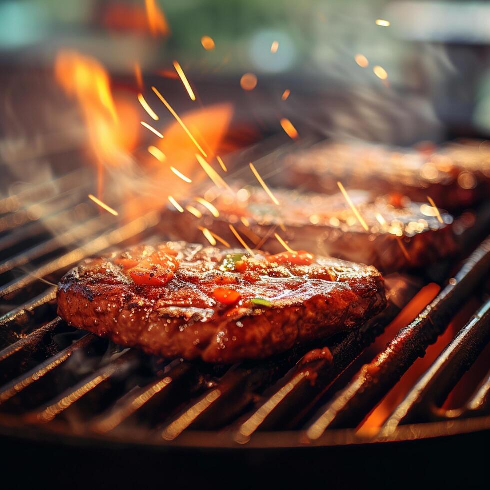 ai genererad läckra utegrill kött kockar till fulländning, frestande känner för social media posta storlek foto