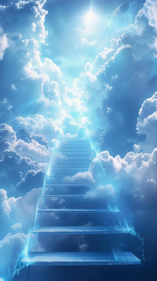 ai genererad eterisk förbindelse moln trappa framkallar andlig överskridande och upplysning vertikal mobil tapet foto
