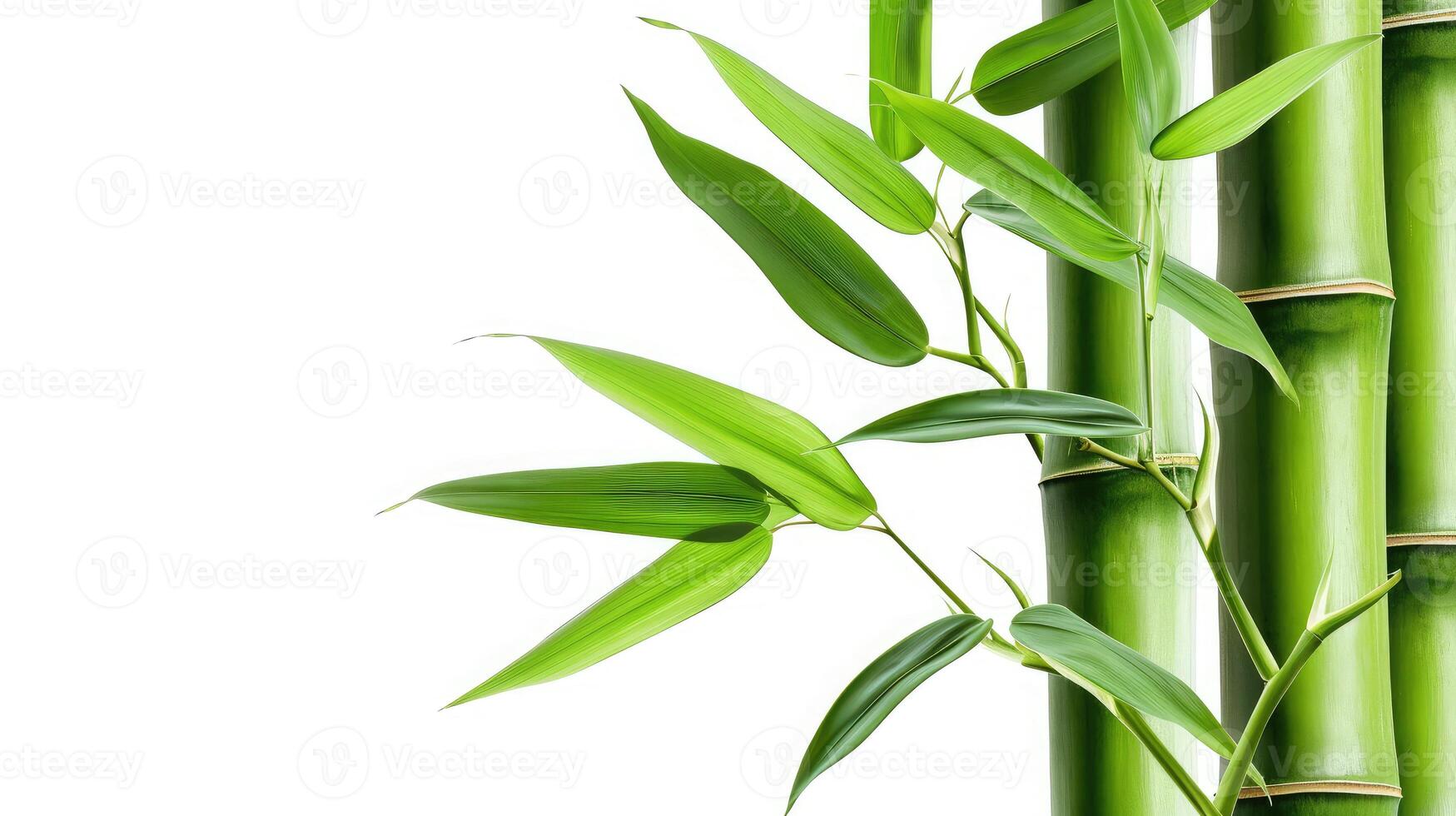 ai genererad grön bambu med löv isolerat på vit bakgrund foto