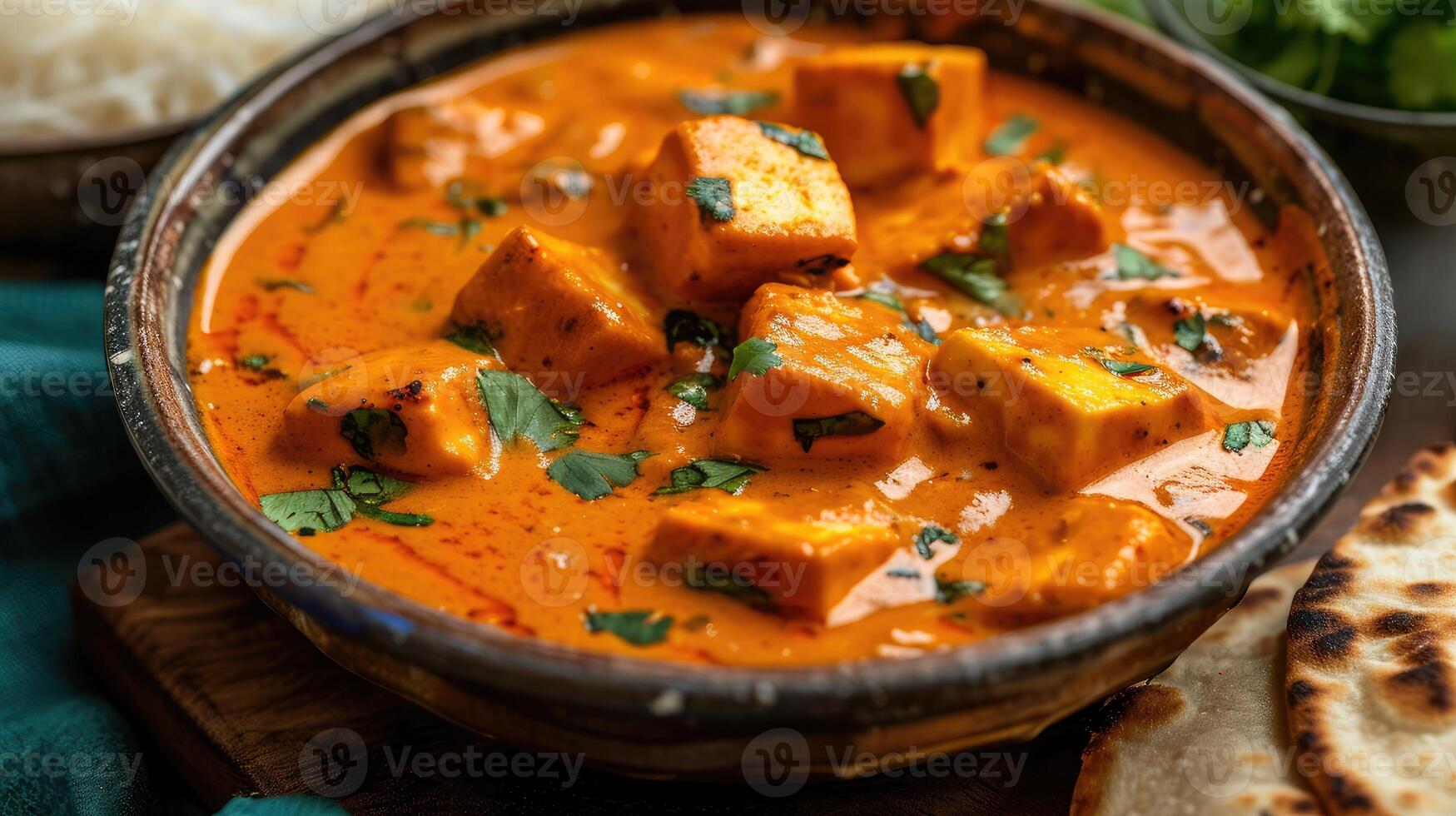 ai genererad paneer Smör masala eller ost stuga curry i tjänande en skål eller panorera, eras med eller utan roti och ris foto