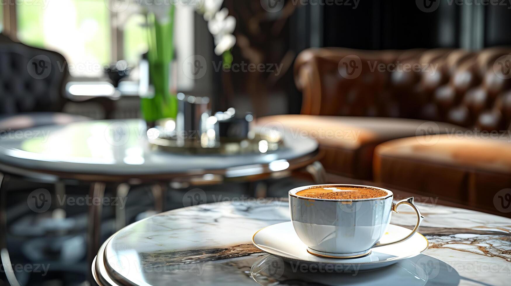 ai genererad en kopp av kaffe i ett elegant, lyxig och samtida miljö. ai genererad. foto