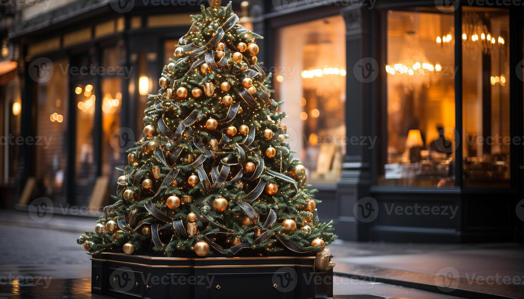 ai genererad jul träd dekoration lysande i de mörk inomhus genererad förbi ai foto