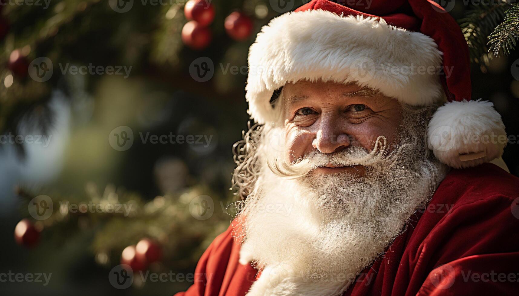 ai genererad leende senior man fira jul med en skägg genererad förbi ai foto