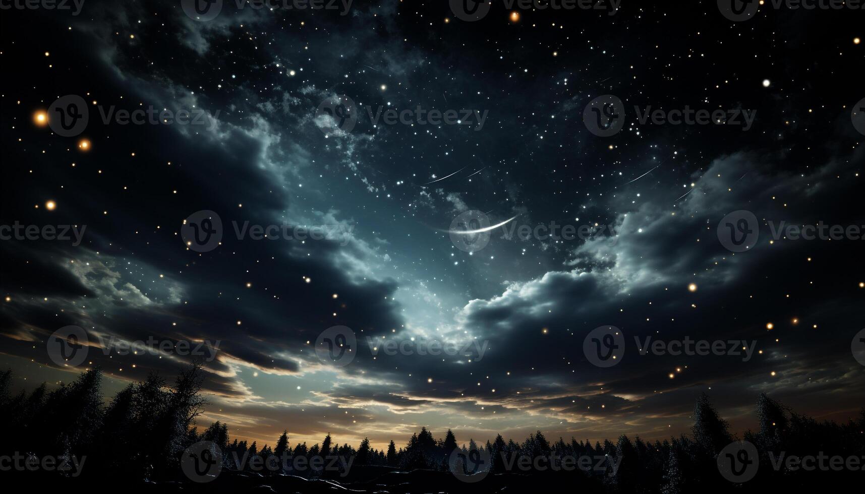 ai genererad lysande stjärna spår tänds lugn midnatt skog genererad förbi ai foto