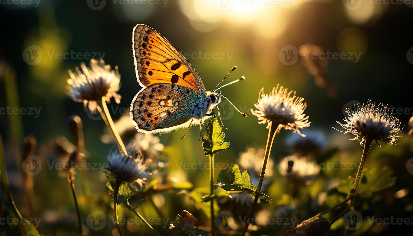 ai genererad fjäril pollinering ger vibrerande färger till natur genererad förbi ai foto