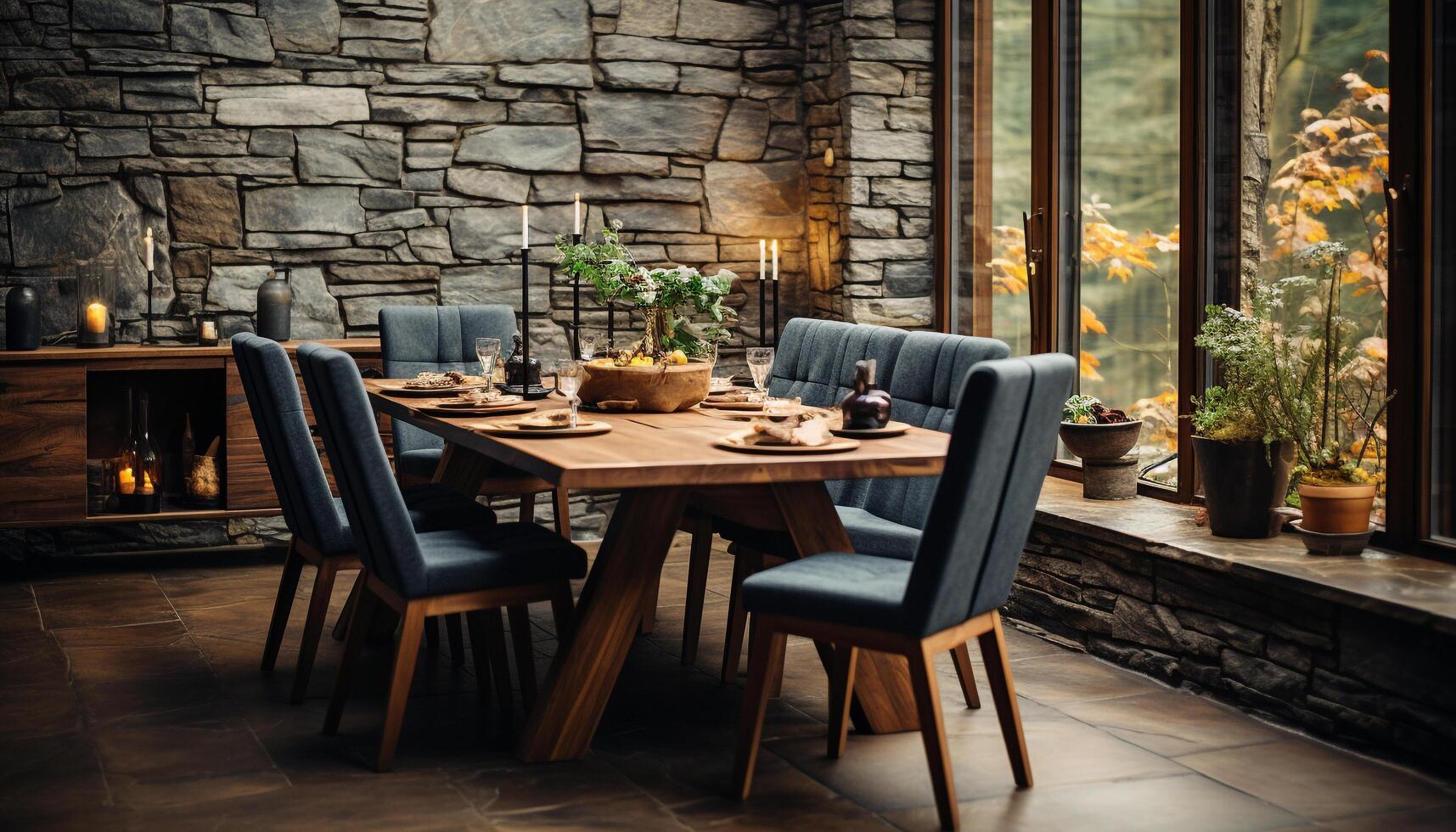 ai genererad bekväm stol i modern dining rum med trä golv genererad förbi ai foto