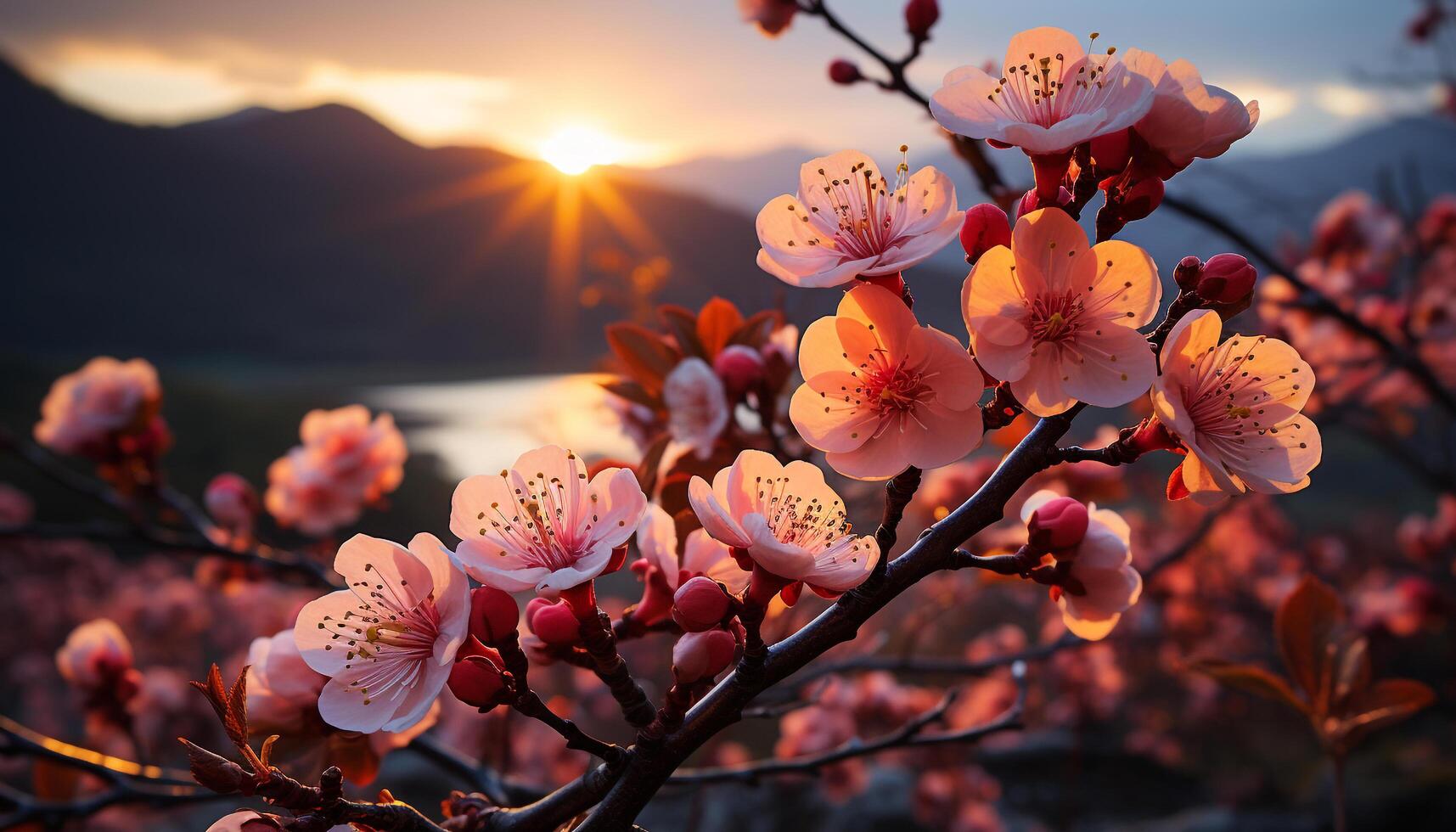 ai genererad vibrerande körsbär blommar blomma i natur färgrik palett genererad förbi ai foto