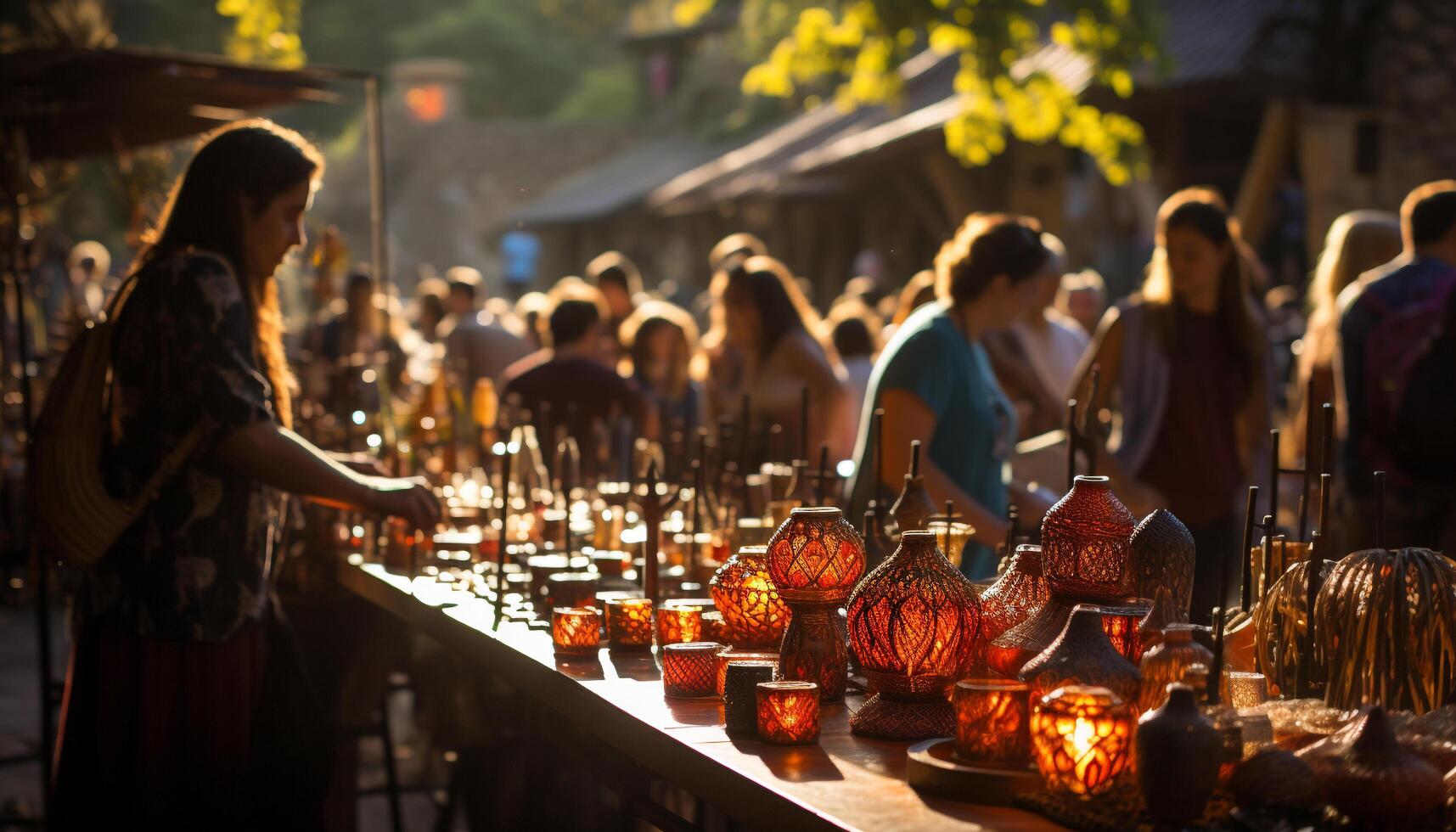 ai genererad kvinnor innehav ljus i en traditionell festival firande genererad förbi ai foto