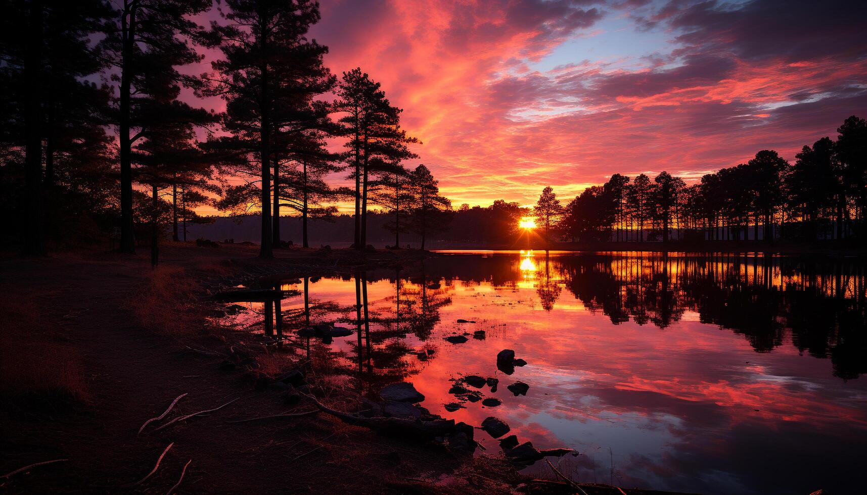 ai genererad lugn scen av solnedgång över vatten, vibrerande natur genererad förbi ai foto