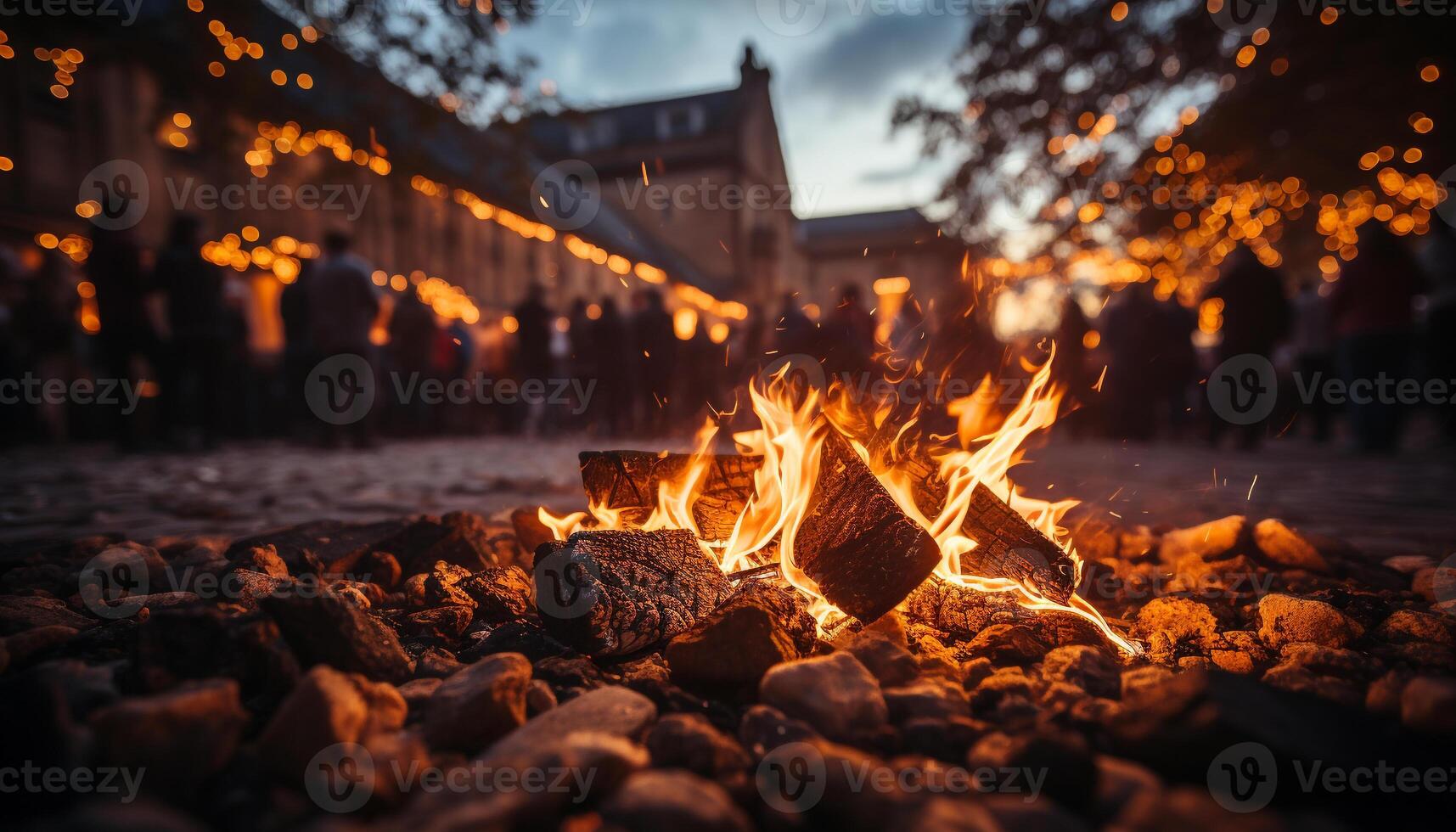 ai genererad lysande bål tänds roman i de mörk utomhus genererad förbi ai foto