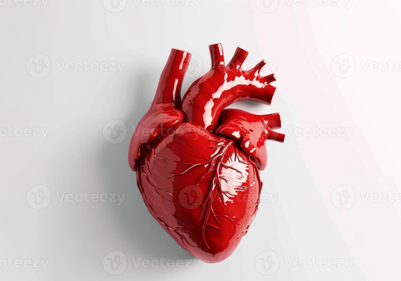 ai genererad röd mänsklig hjärta på en vit bakgrund foto