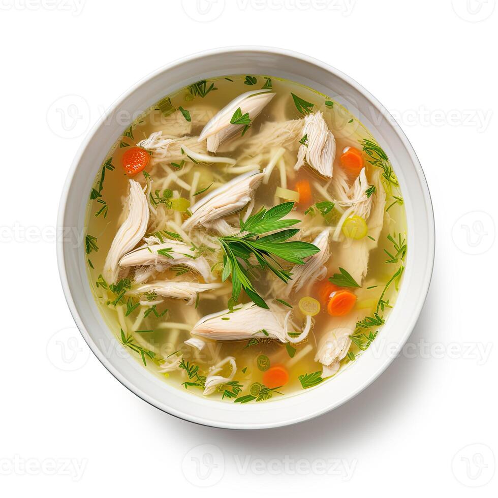ai genererad kyckling soppa med grönsaker närbild foto
