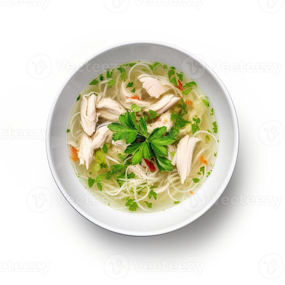 ai genererad kyckling soppa med grönsaker närbild foto