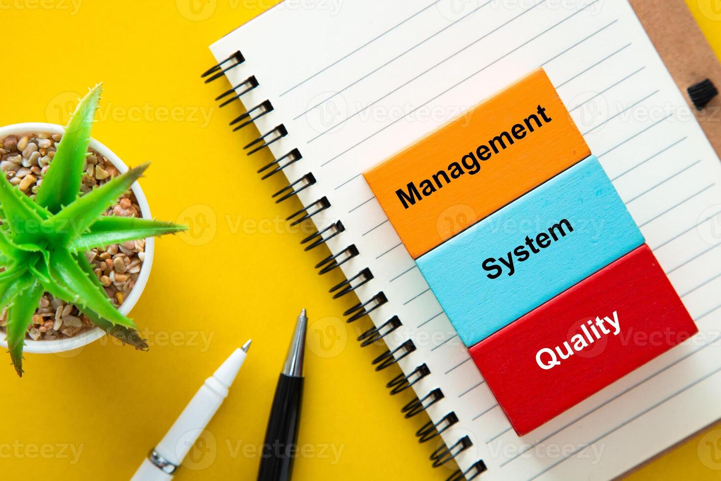 färgad kuber med ord kvalitet förvaltning och systemet. foto