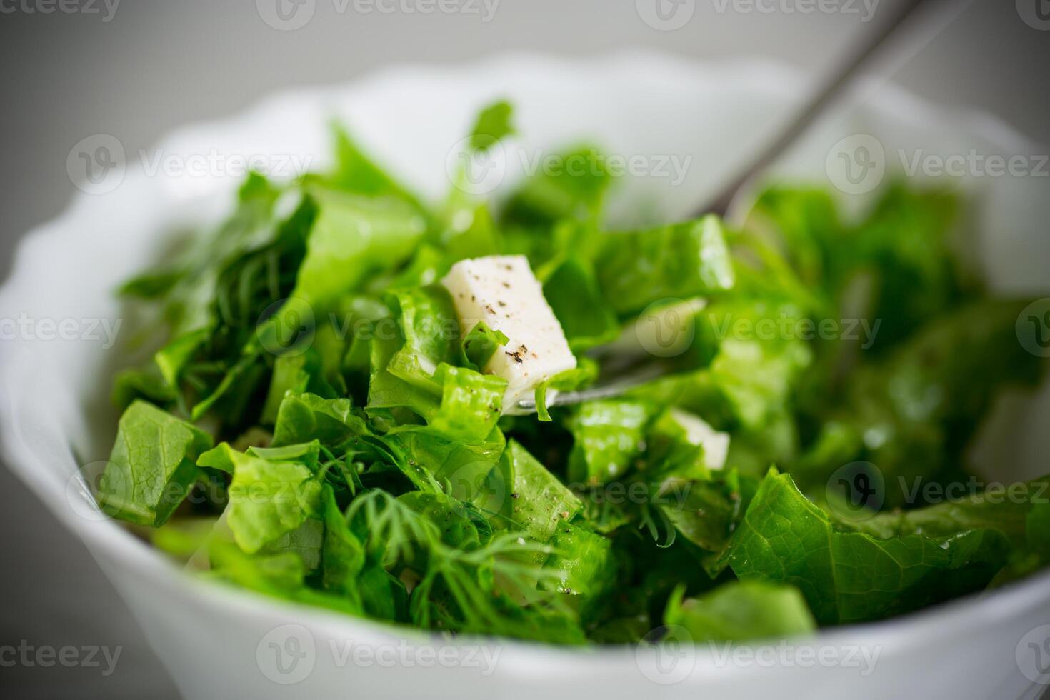 färsk grön sallad sallad med mozzarella och örter i en skål foto