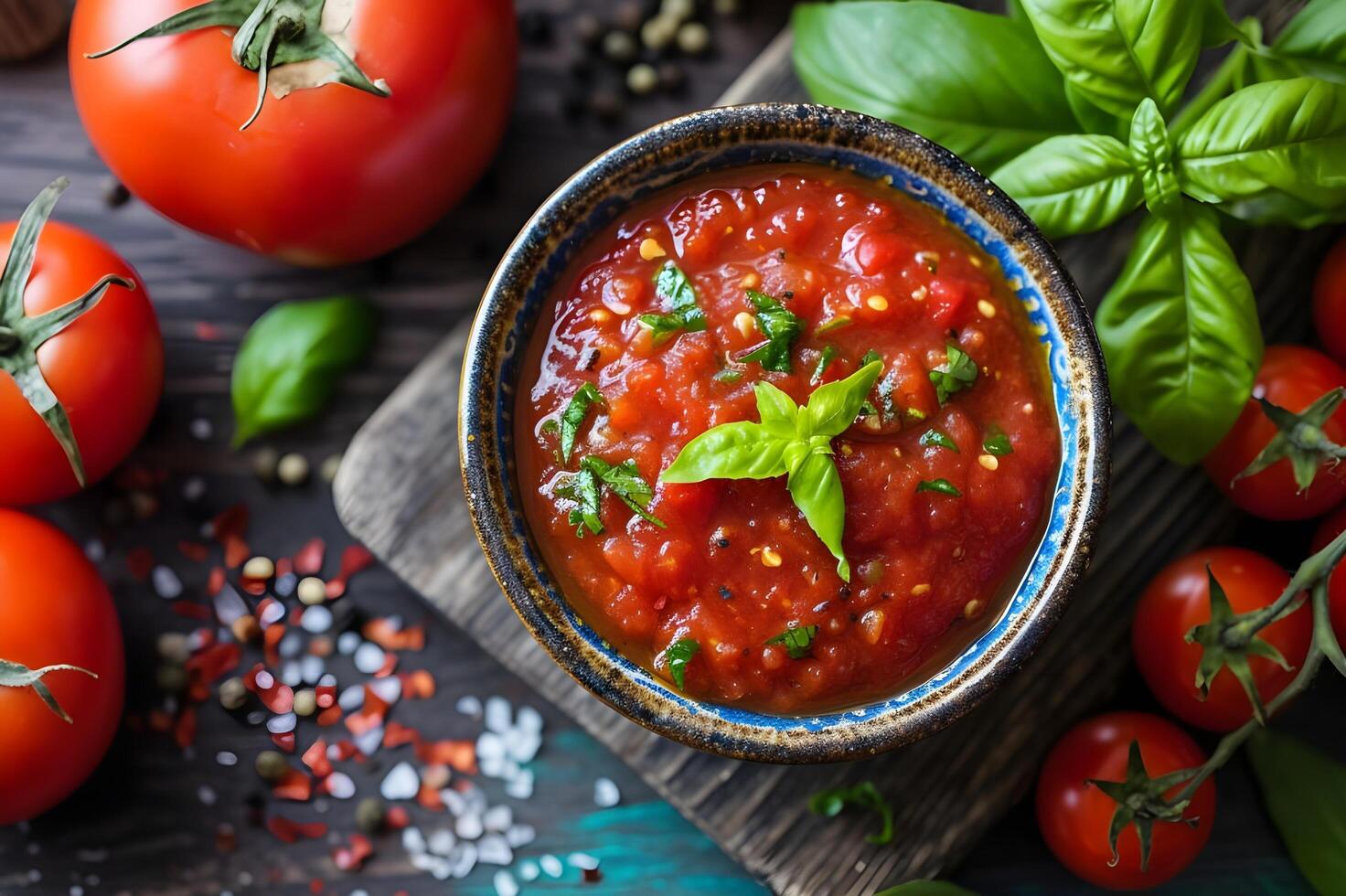 ai genererad kulinariska enkelhet kokbok stil Foto av färsk tomat basilika sås