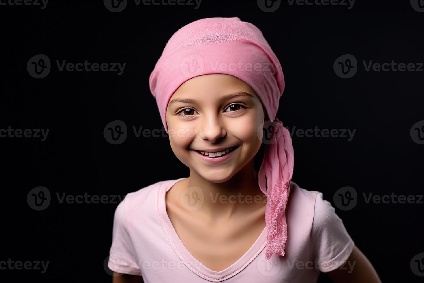 ai genererad en liten flicka i en slöja lidande från cancer foto