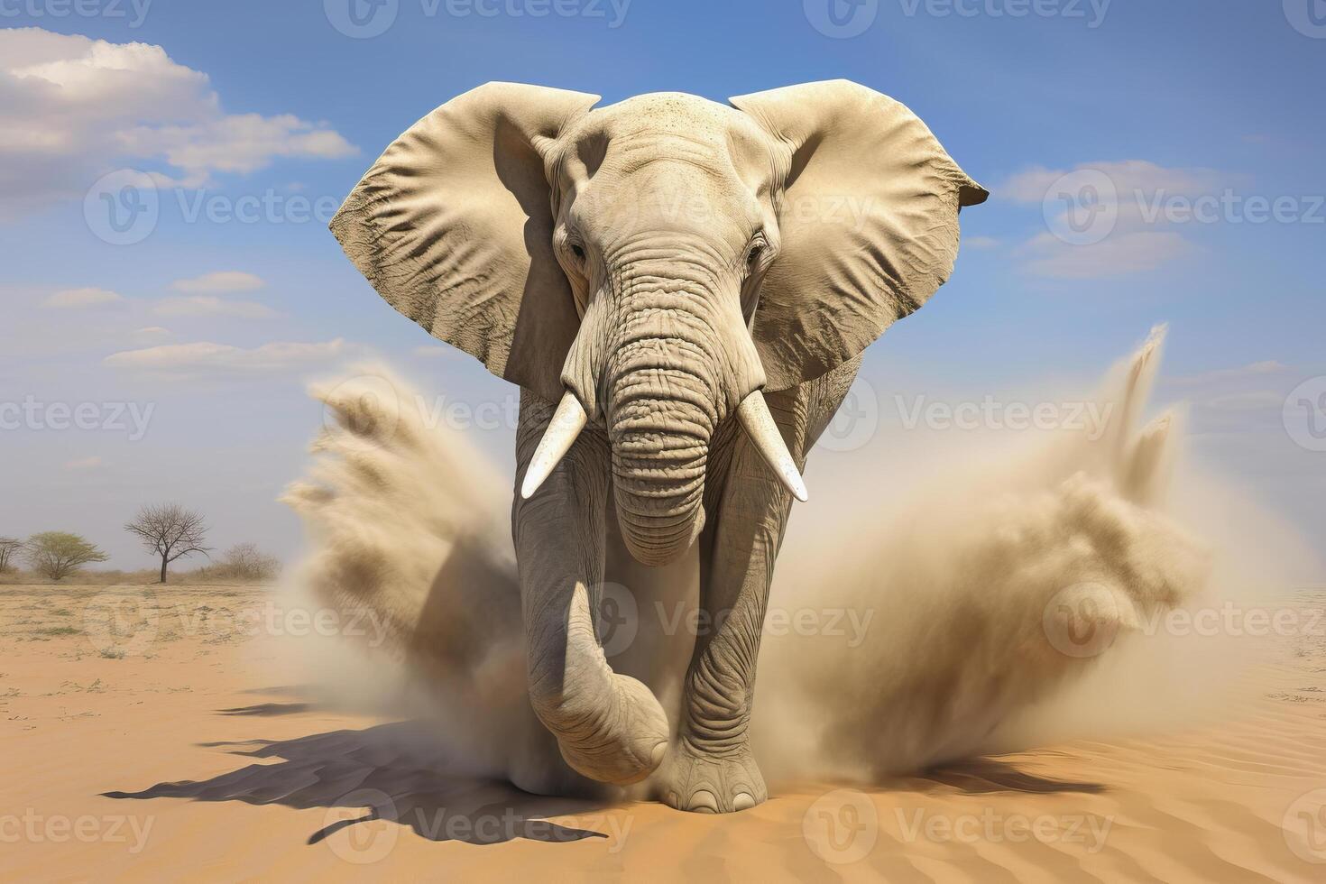 ai genererad löpning öken- elefanter, afrika, ai genererad foto