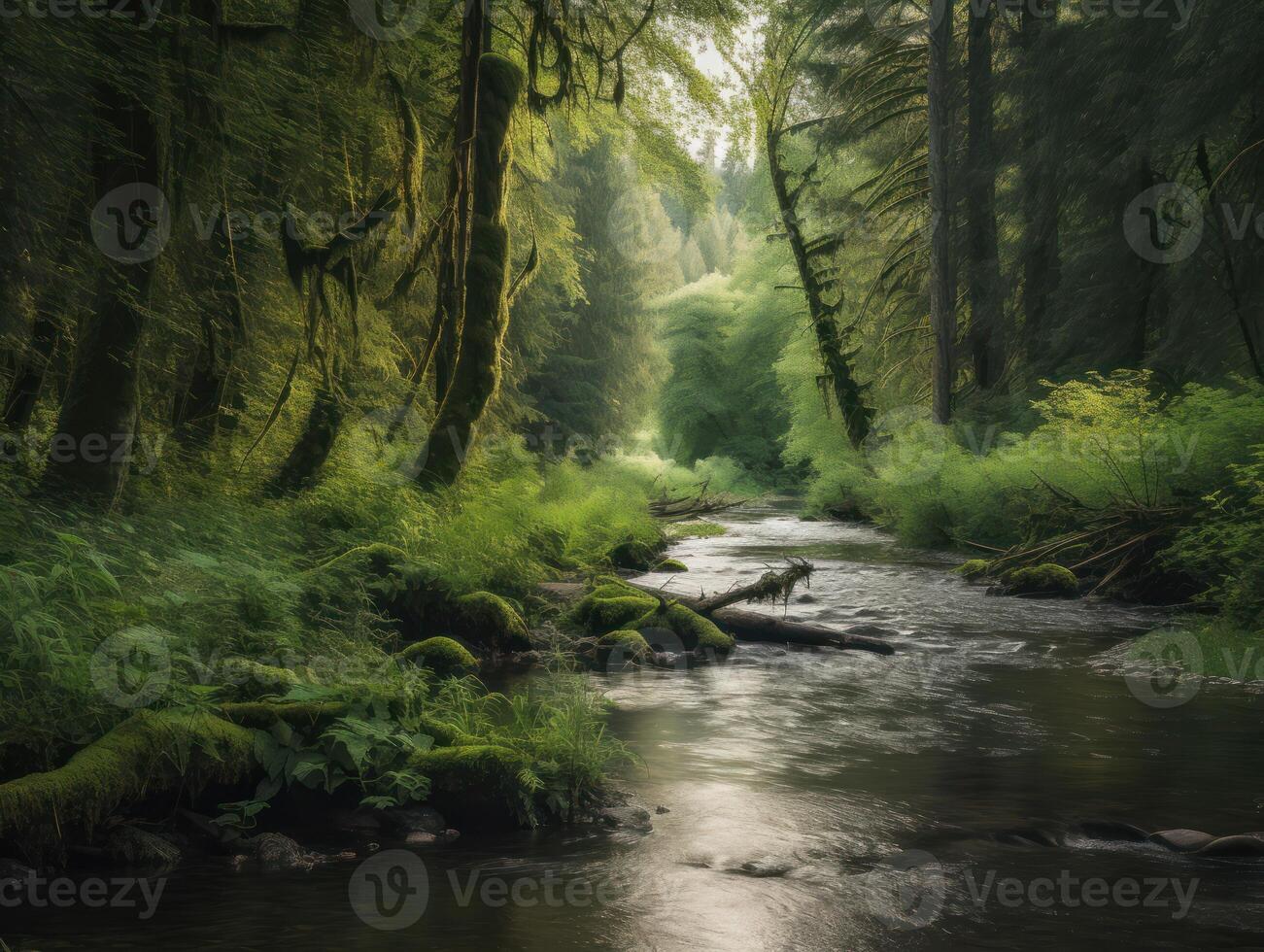 ai genererad flod i de skog foto
