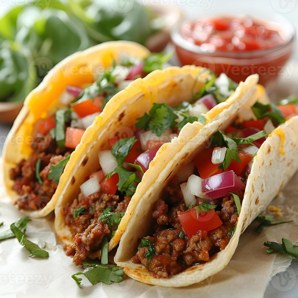 ai genererad utsökt hemlagad tacos isolerat på de vit bakgrund foto