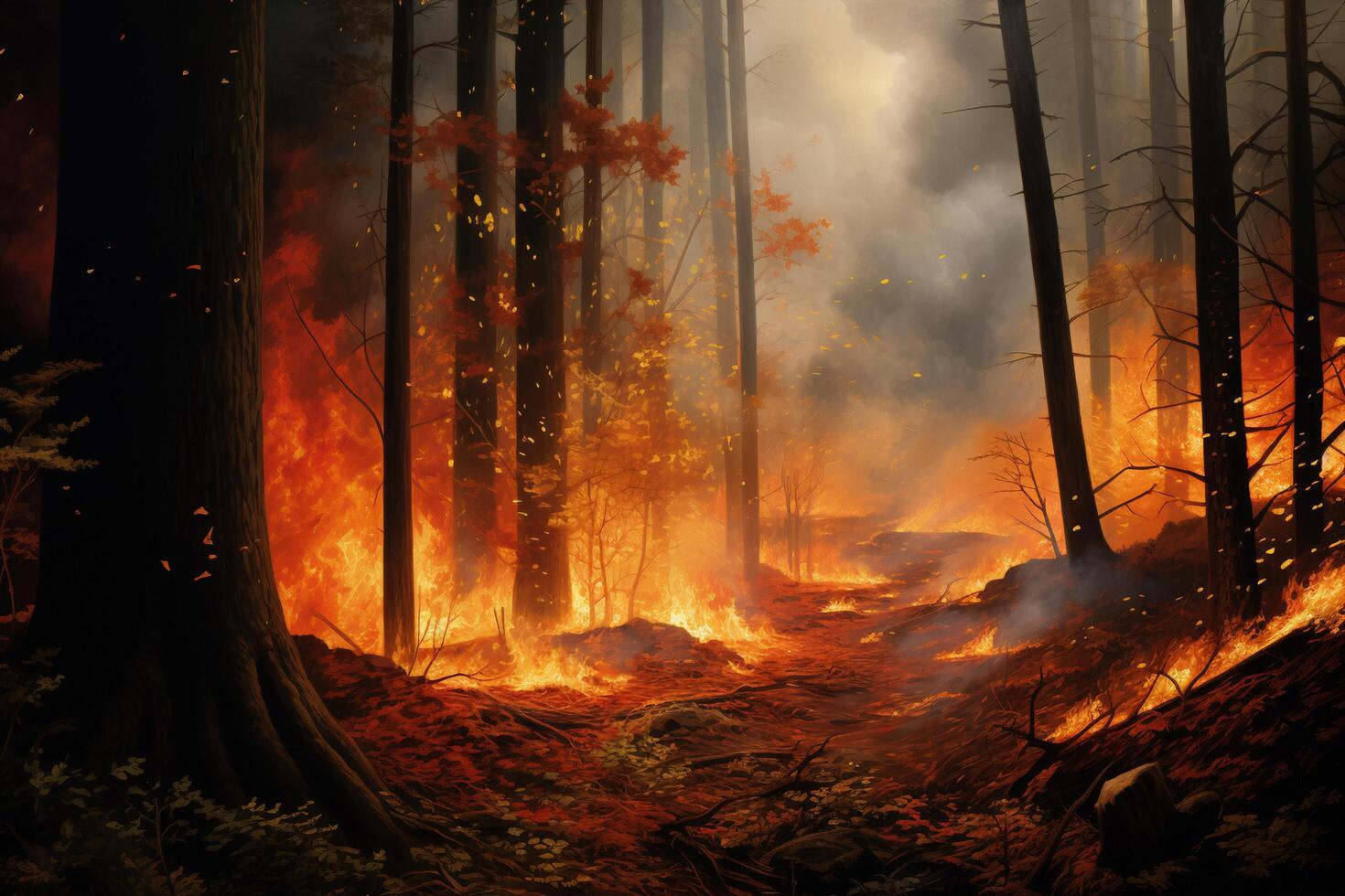 ai genererad brinnande skog. brand i de skog. foto