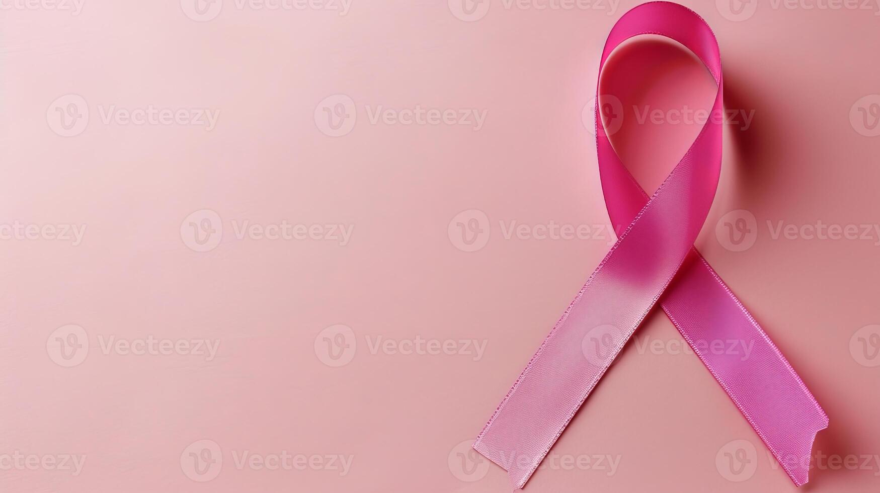 ai genererad bröst cancer medvetenhet månad symbol med rosa band på rosa bakgrund och kopia Plats foto