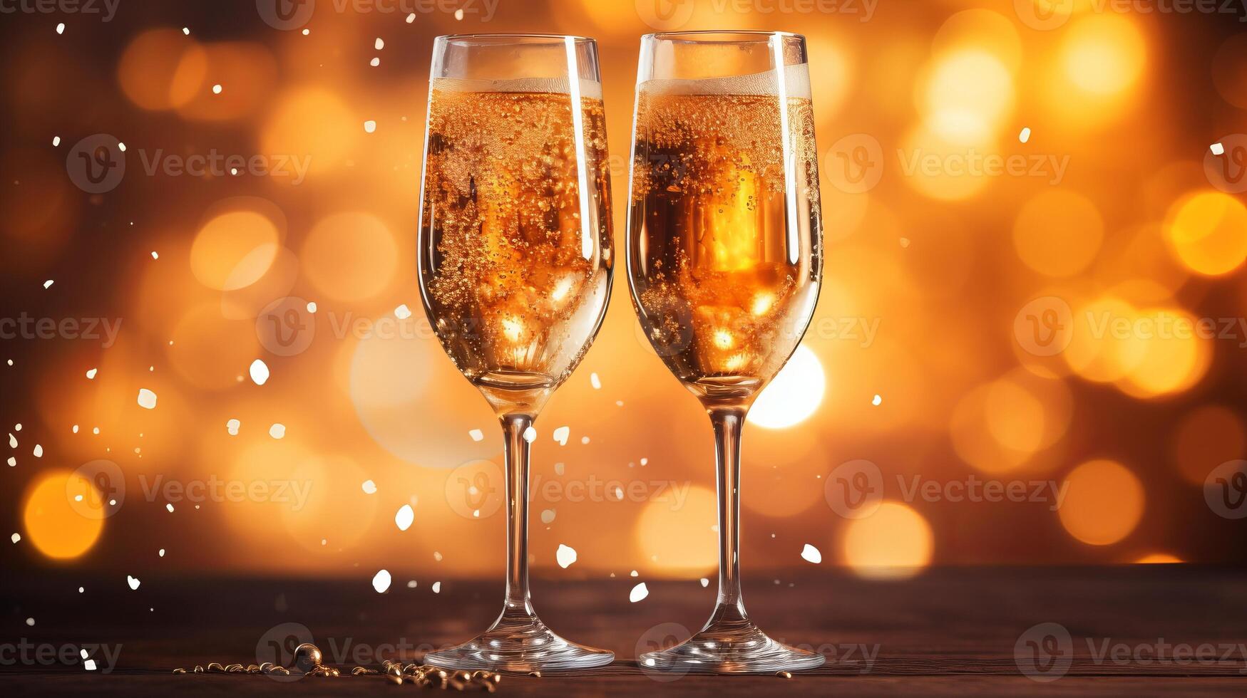 ai genererad vibrerande champagne bubblor i en gnistrande glas rostat bröd, fångande fest ljus reflexion. foto