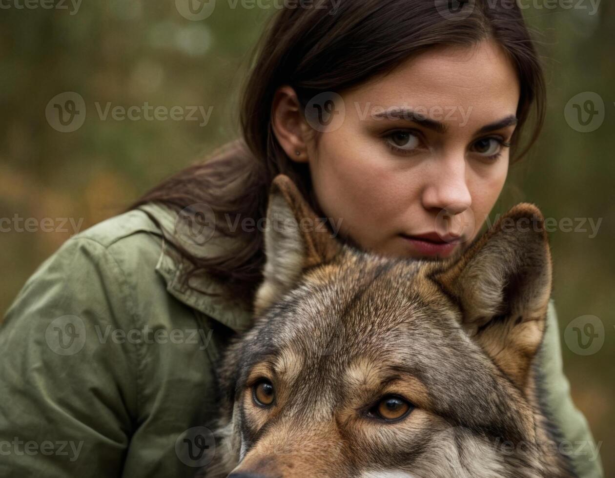 ai genererad en skönhet med en enorm hund. foto