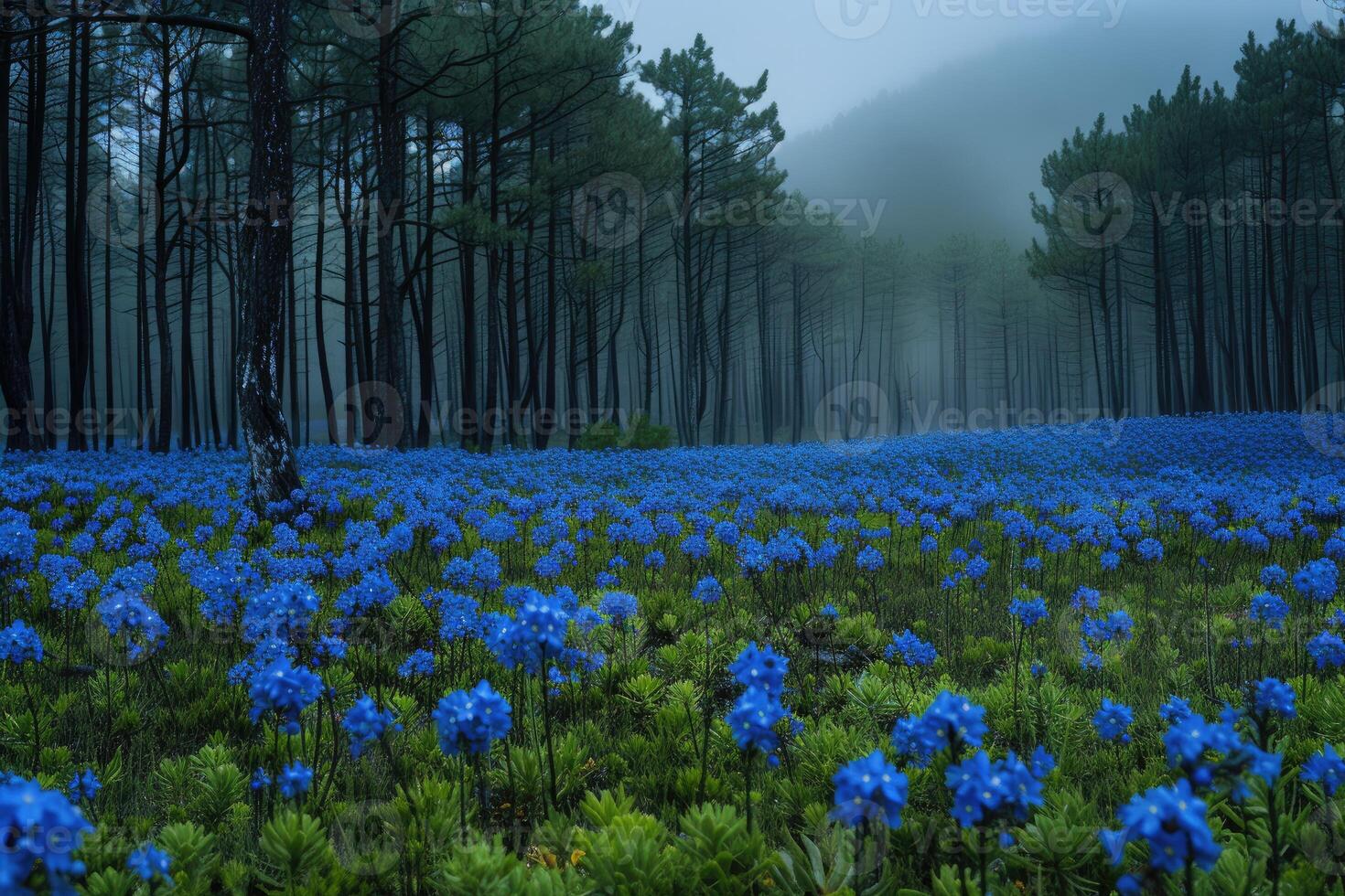 ai genererad skrämmande grön mörk skog natur professionell fotografi foto