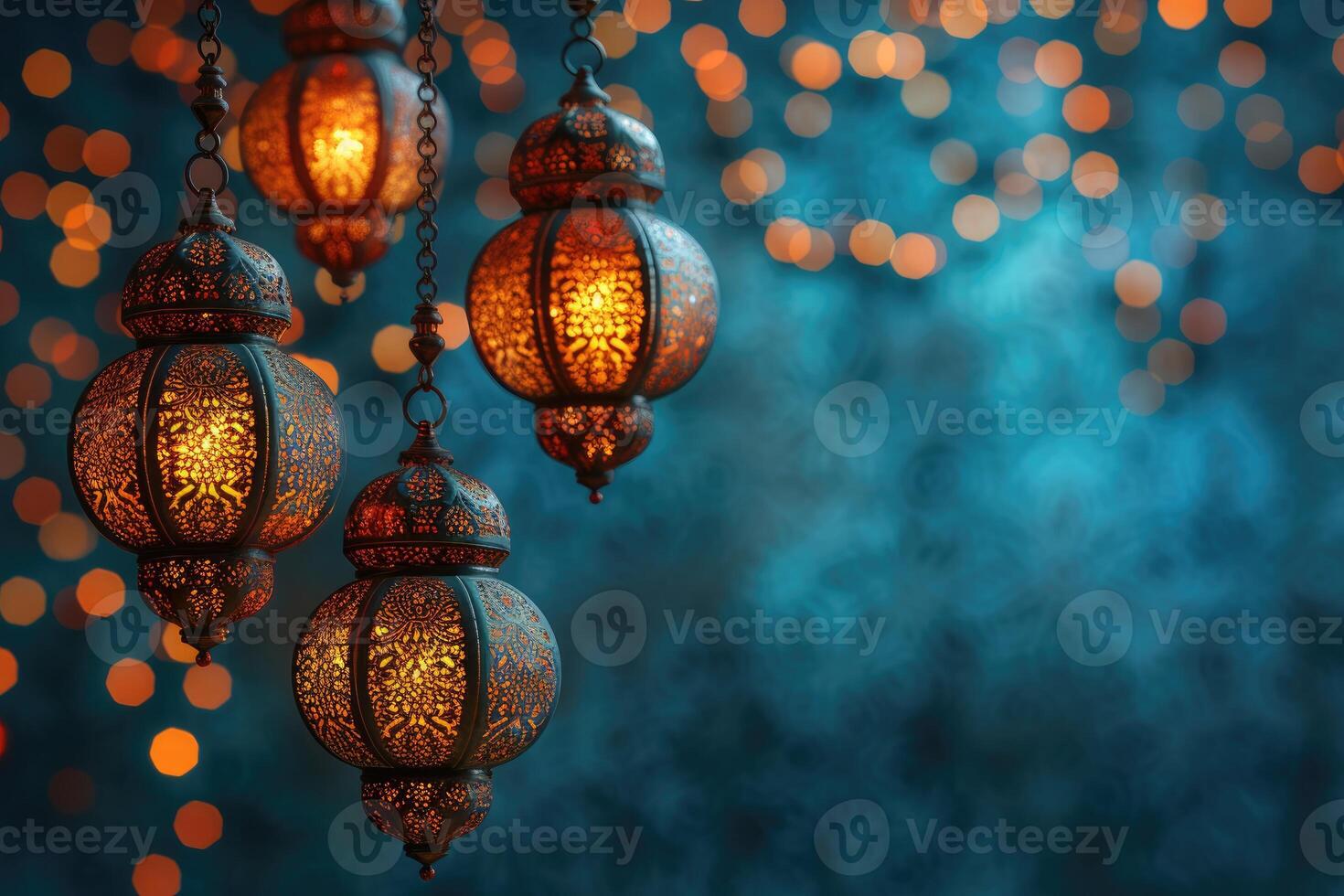 ai genererad islamic hälsning kort för ramadan kareem eller IED mubarak bakgrund foto