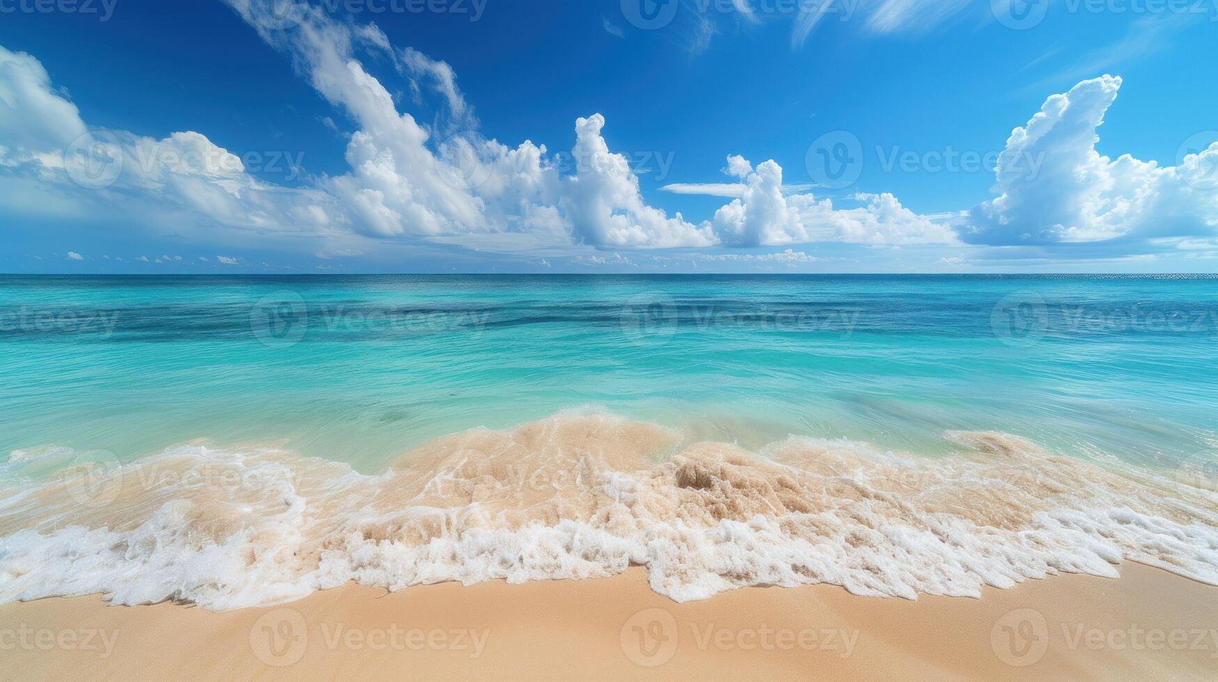 ai genererad en skön strand med vågor och moln foto