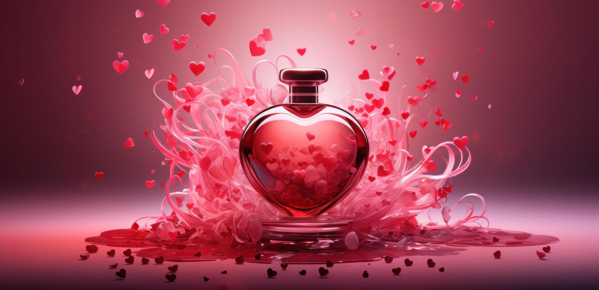 ai genererad ett objekt liknar röd parfym är flytande i röd hjärtan foto