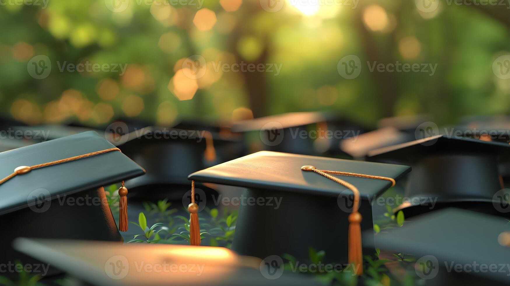 ai genererad tillbaka till skola, gradering drömmar, skapa en scen med gradering caps och klänningar, bakgrund bild, generativ ai foto