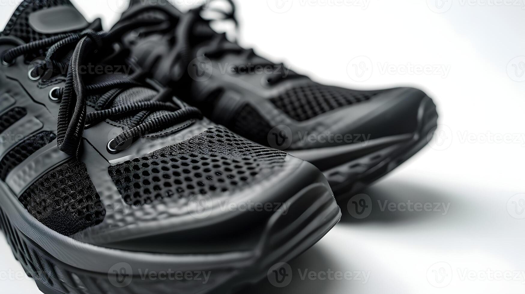 ai genererad närbild porträtt av svart sporter skor mot vit bakgrund, generativ ai foto