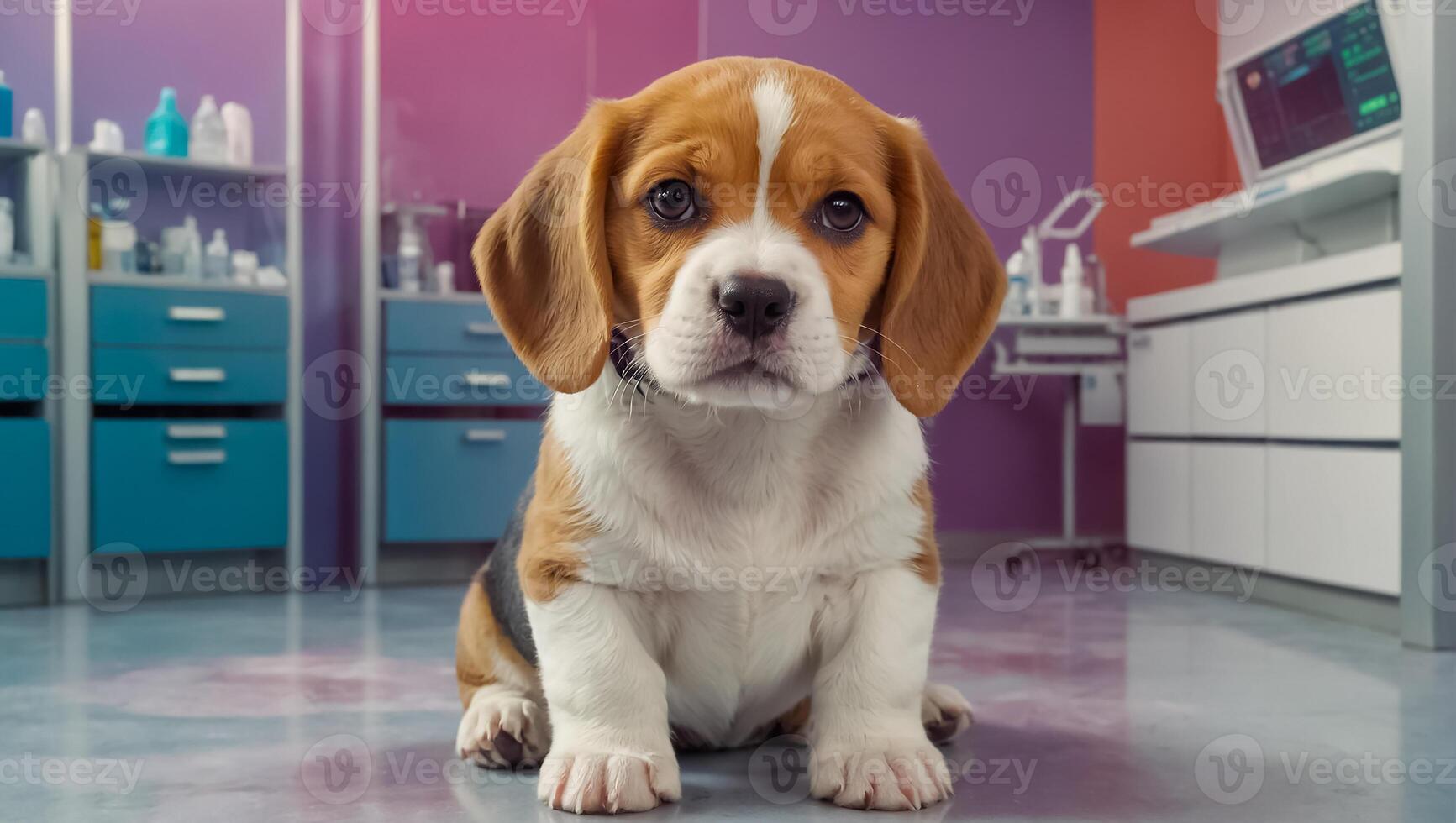 ai genererad söt hund i de veterinär klinik foto