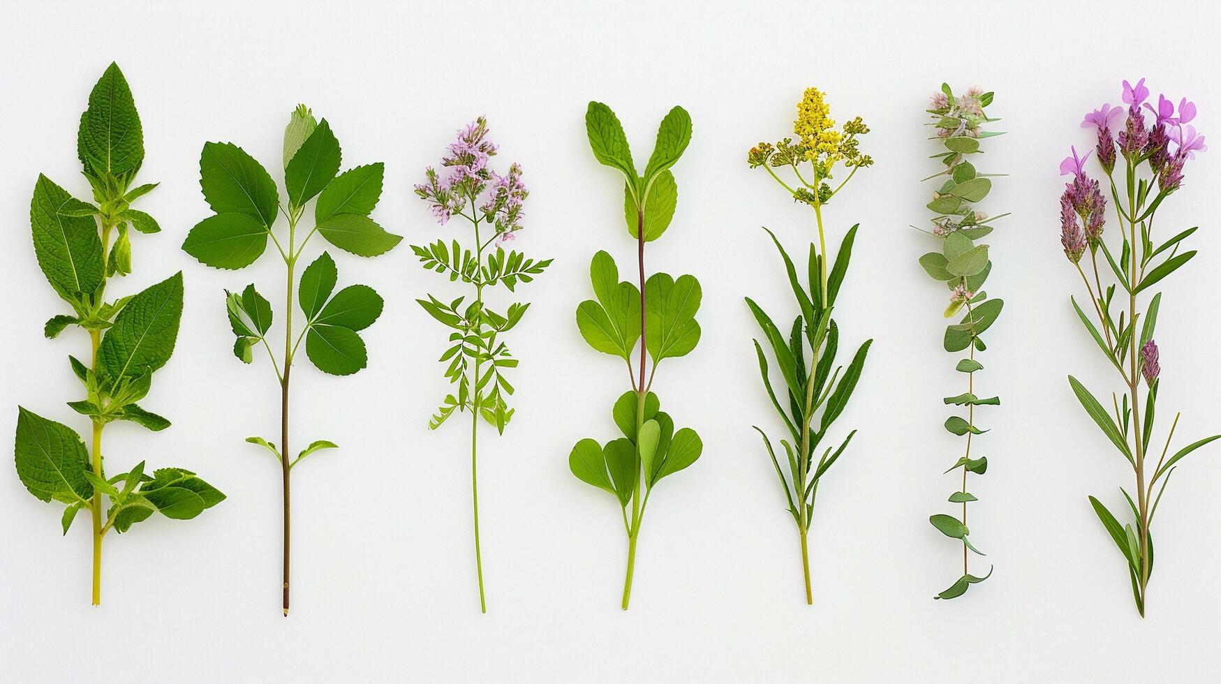 ai genererad olika medicinsk växter individuellt mot en rena vit bakgrund, bakgrund bild, generativ ai foto