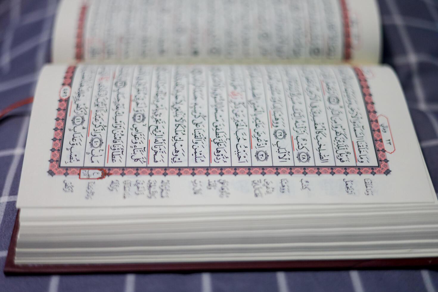 Koranen, al Koranen, islamic bakgrund för eid al-fitr eid al-adha. öppen sida av al-Koranen. islamic begrepp foto